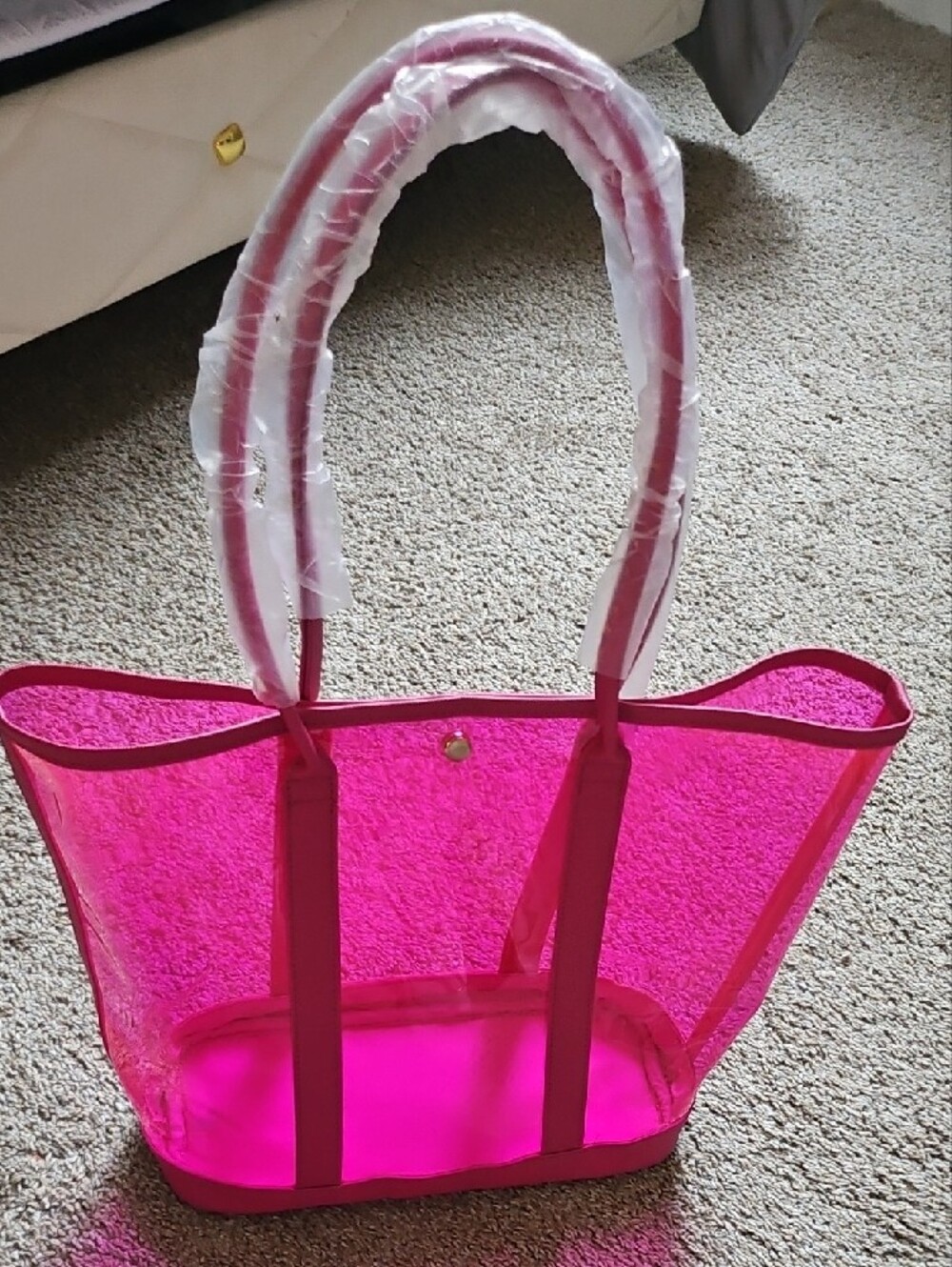 Hot Pink Clear PVC Vinyl Shoulder Tote Bag Beach Stadium Bag NWT - Picture 4 of 4